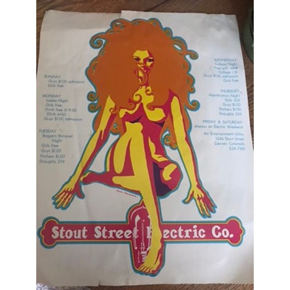 1970's Original Jack Henslee Blacklight Stout Street Denver Advertisement Poster